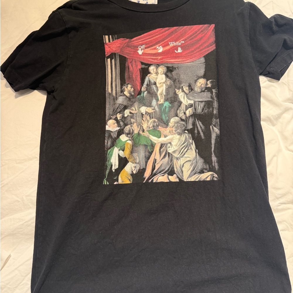 Off-White Black Tee with Renaissance Graphic